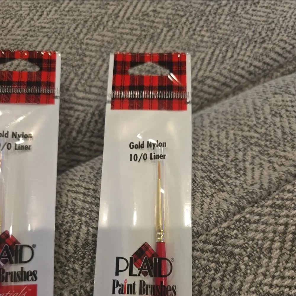 NOS 4 Packs Plaid Essentials Paint Brushes 10/0 Liner #42706 Gold Nylon Crafts